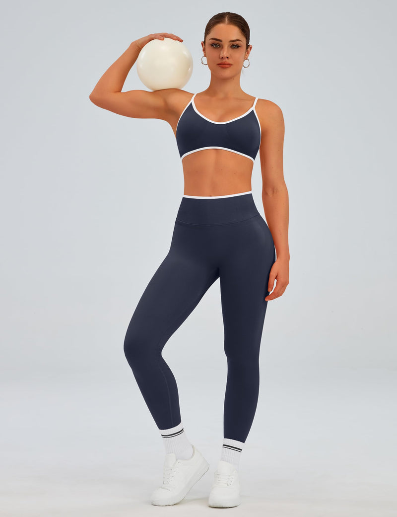 TDIFFUN Women Workout Sets 2 Piece Seamless Scrunch Butt Lifting Leggings Padded Sports Bra Matching Set Gym Yoga Outfits Prussian Blue Medium