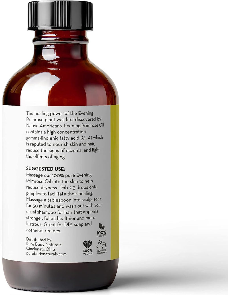 Certified Organic Evening Primrose Oil in Large 4 OZ. Dark Glass Bottle | Cold Pressed | Essential All Natural Moisturizer for Hair, Skin and Nails | Rosacea Psoriasis Eczema Relief - BeesActive Australia