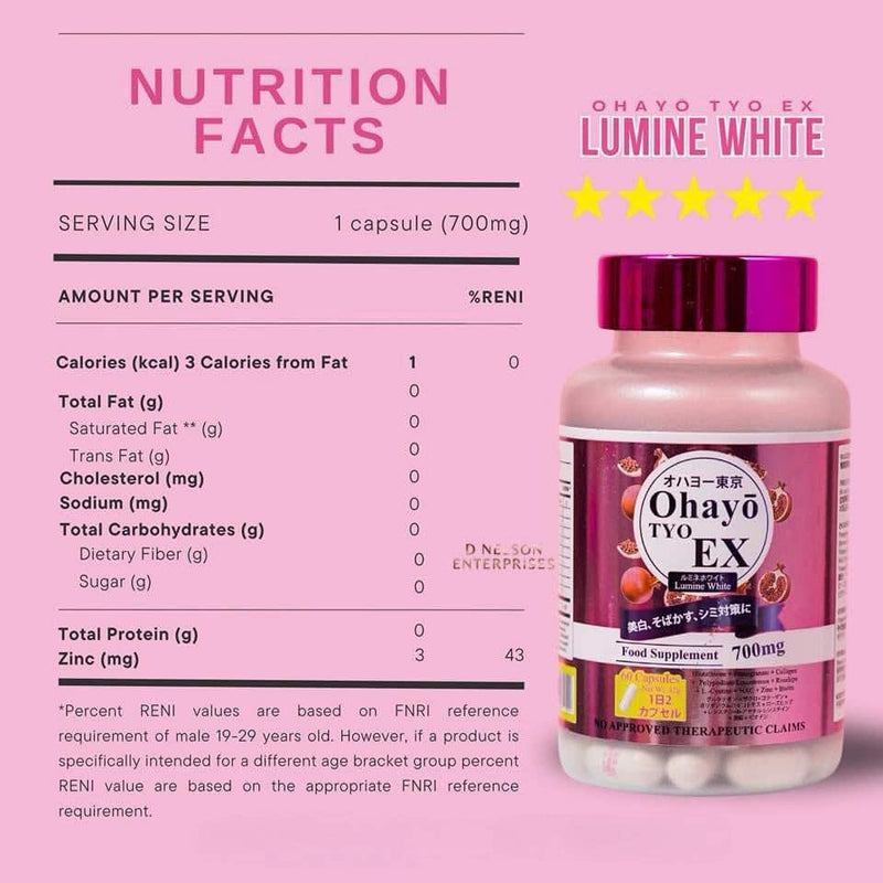 OhayoTYO EX Lumine White Glutathione 700mg, 60 Capsules