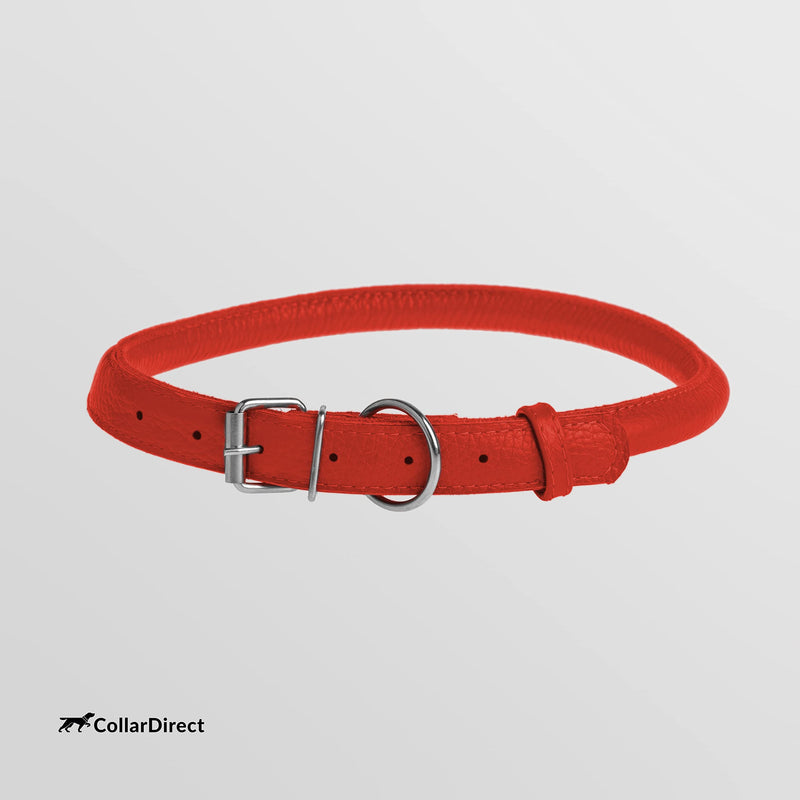 CollarDirect Round Leather Dog Collar Soft Padded Rolled Handmade Genuine Leather Collar for Dog Puppy Cat Small Large Black Pink Red Purple Blue 15-18 cm - BeesActive Australia