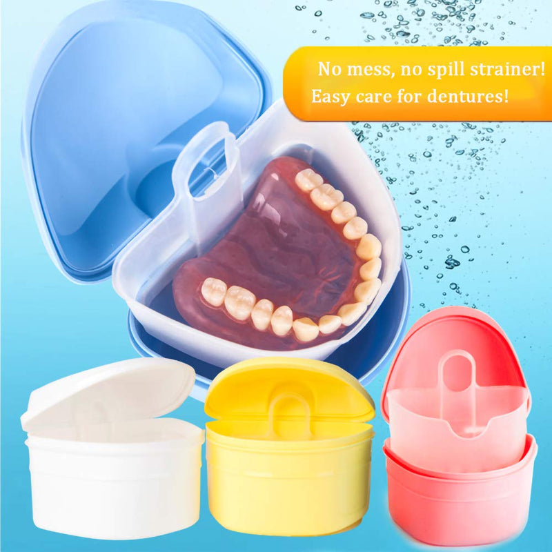 Denture Bath Box Cup, Complete Clean Care for Dentures, Clear Braces, Mouth Guard, Night Guard & Retainers, Traveling (Navy Blue & Blue) Navy Blue & Blue