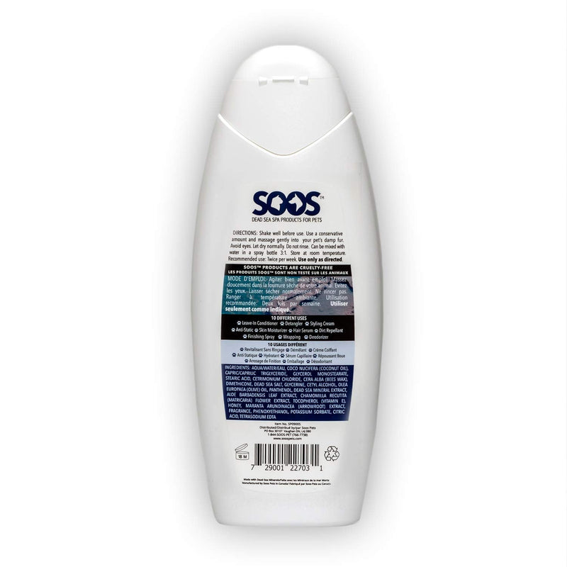Soos Pet Dog Conditioner for Cats and Pets Deep Hydrating Leave-in Natural Dead Sea Minerals Skin Moisturizer Polish Deeply Absorbing with Vitamins Natural Ingredients - 1x Pet Conditioner (500ml) - BeesActive Australia