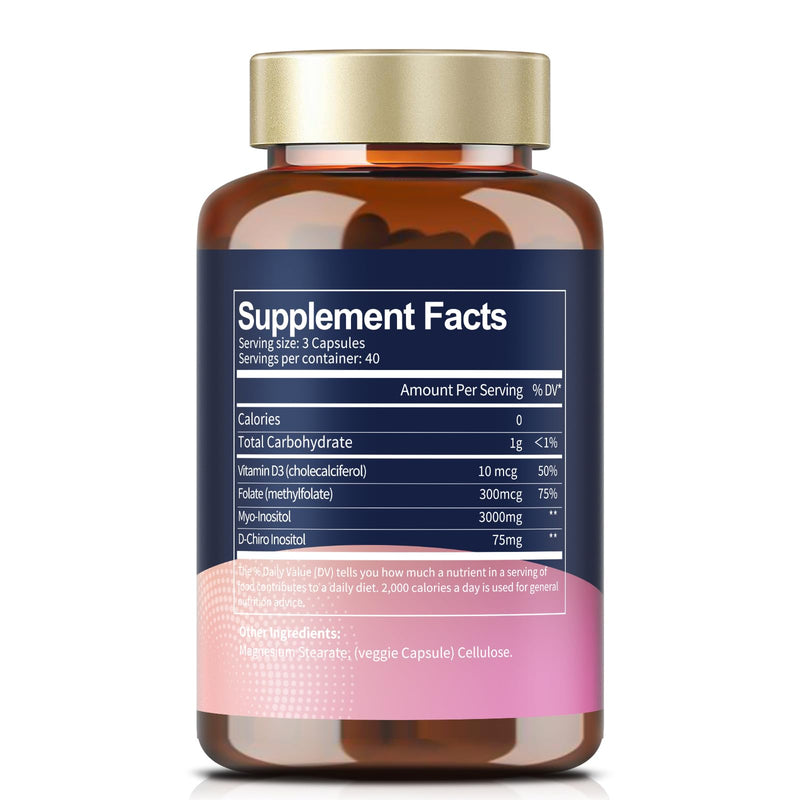 Totaria Inositol Supplement for Women with Vitamin D3, Folate, 40:1 Ratio Myo-Inositol & D-Chiro Inositol Complex, (Vitamin B8) Inositol Capsules, Pack of 2 120 Count (Pack of 2)