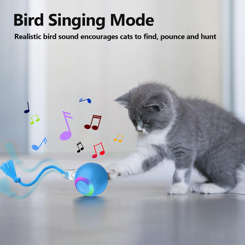 Cat Toys for Indoor Cats, Interactive Cat Toy, USB Rechargeable, Fast Rolling Dog Ball Toy On Rug, Bird Chirping & Motion Activated Cat Ball, Anti-Depression Pet Toy Fun Gift with Light, Blue - BeesActive Australia