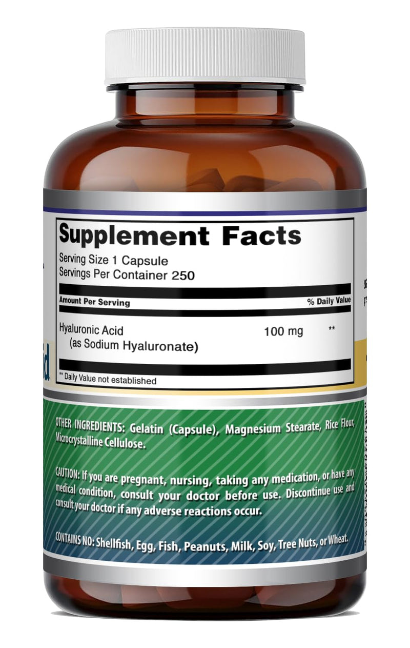 Amazing Formulas Hyaluronic Acid 100mg 250 Capsules Supplement | Non GMO | Gluten Free | Made in USA Unflavored - 250 Count (1 Pack) 250 Count (Pack of 1)