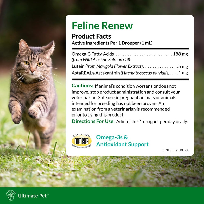 Ultimate Pet Nutrition Feline Renew, Advanced Omega-3 Immune, Joint, and Skin Connective Tissue Support Supplement for Cats, 30 Servings - PawsPlanet Australia