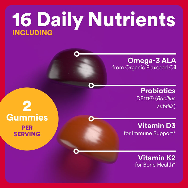 SmartyPants Organic Toddler Multivitamin Gummies: Probiotics,Omega 3 (ALA),Vitamin D3,C,Vitamin B12,B6,A,K&Zinc,Beta Carotene,Gluten Free,Three Fruit Flavors, (30 Day Supply),60 Count (Pack of 2) 60 Count (Pack of 2) Organic + Probiotics