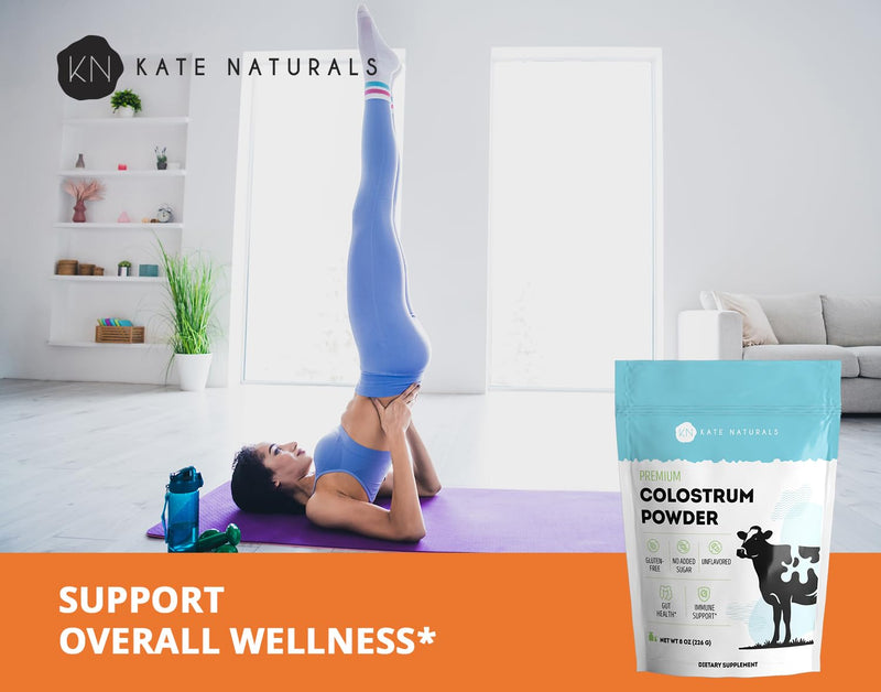 Kate Naturals Colostrum Powder Supplement (Grass-fed, Unflavored, 150 Servings) Gut Health, Immune & Digestive Support, Hair & Skin | Gluten Free, Sugar Free 8 Ounce (Pack of 1)