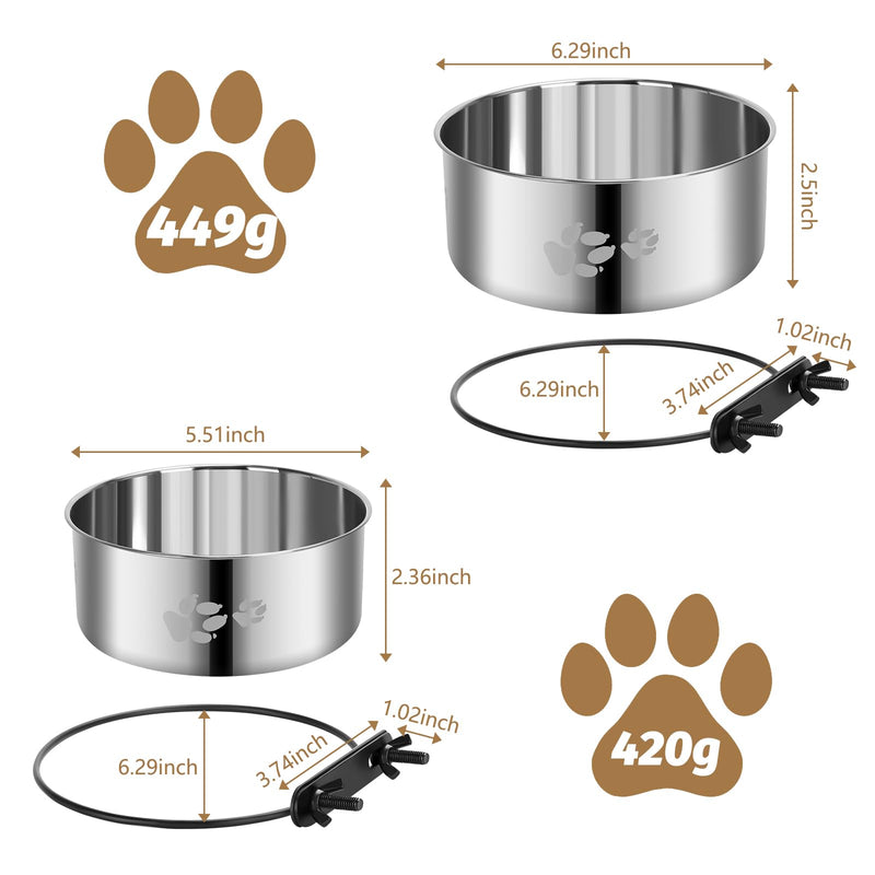 2 Pack Dog Crate Bowl, Metal Dog Water Food Bowl No Spill,Hanging Dog Bowls for Kennel,Dog Crate Water Feeder,Stainless Steel Kennel Dog Bowls Mountable for Dogs Cats Bunny Ferret Bird M(6.3x2.5"&5.5x2.4") - BeesActive Australia