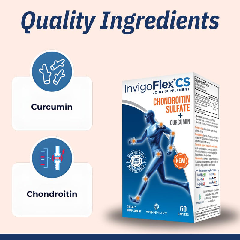 INVIGOFLEX® CS - Chondroitin Sulfate with Turmeric Curcumin Non GMO for Knee, Hand, Back & Hip Premium Joint Supplement 60 Count (Pack of 1)