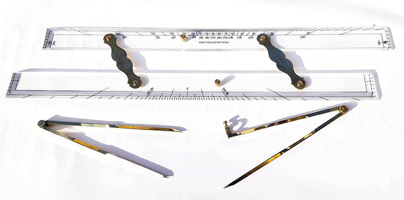 Advance.Man Marine Navigation Parallel Ruler Clear! Folding Parallel Ruler 21 inches with Brass Divider and Brass Pencil Compass 8 inches