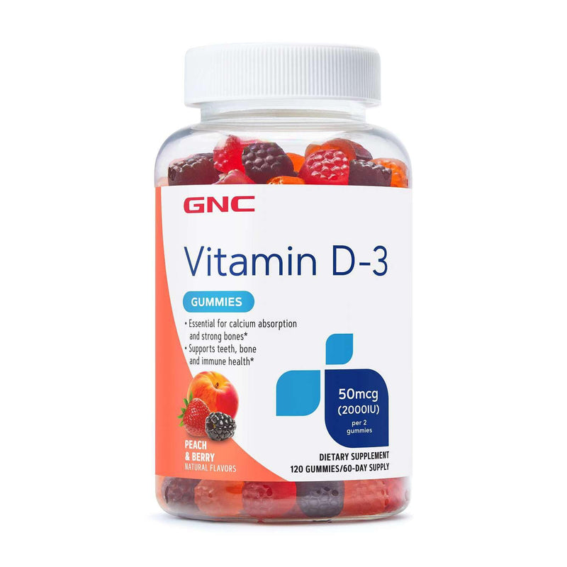GNC Vitamin D-3 Gummies, Peach & Berry, 120 Gummies | Supports Calcium Absorption for Strong Teeth and Bones, Supports Immune Health, Great Tasting Chewable Alternative to Pills