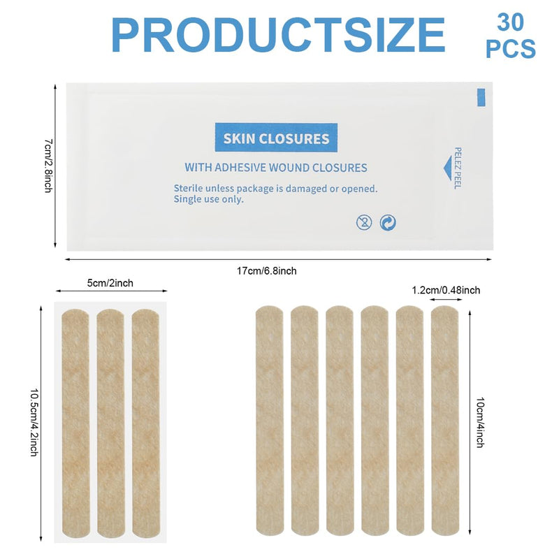 30 Strips Wound Closures 0.48" x 4" Breathable Steri Strip Adhesive Skin Closure for Closing Minor Cuts Wounds