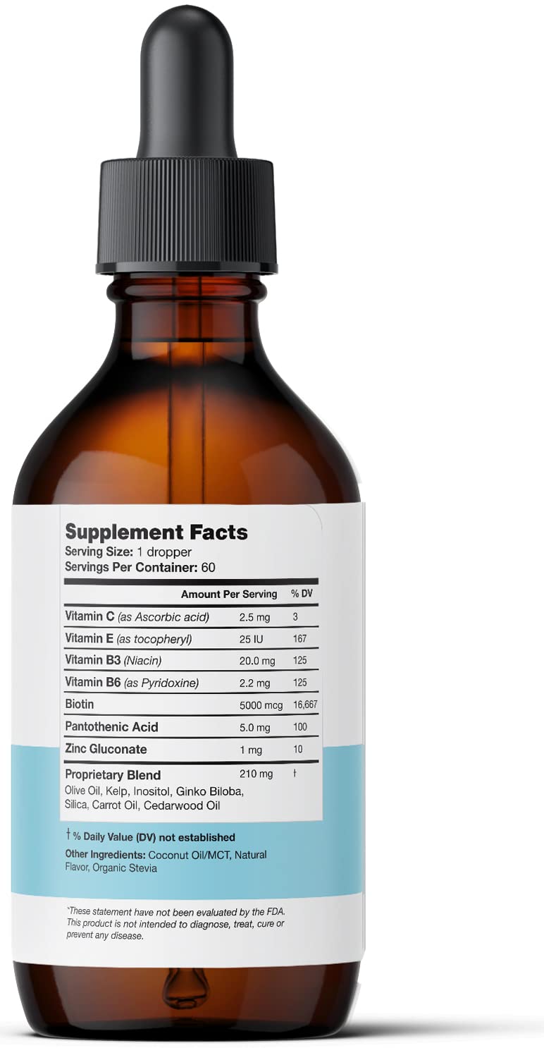 Ultra6 Nutrition Liquid Biotin with Hair Vitamins - Vitamin C, E, B6 & Organic Coconut Oil - Liquid Biotin for Hair, Skin, Nails and Immunity Support 2 Fl Oz (Pack of 1)