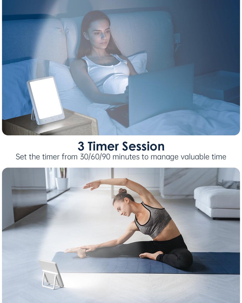 SUXIO Light Therapy Lamp Rechargeable, 10000 Lux Sunlight Lamp, with Wake-Up Function, Daylight Memory Happy Use As Lift-Mood, Box for Home/Office, White - BeesActive Australia