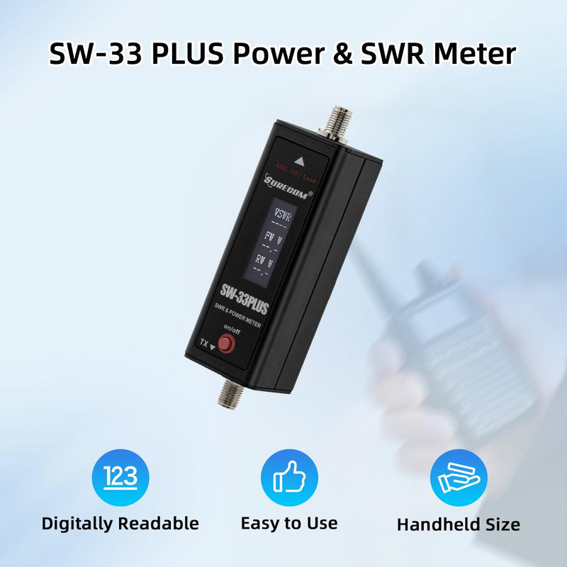 Mcbazel Surecom SW-33 Plus 100W 125-525 MHz Mini Digital VHF UHF Two-Way Radio Handheld Power & SWR Meter Black