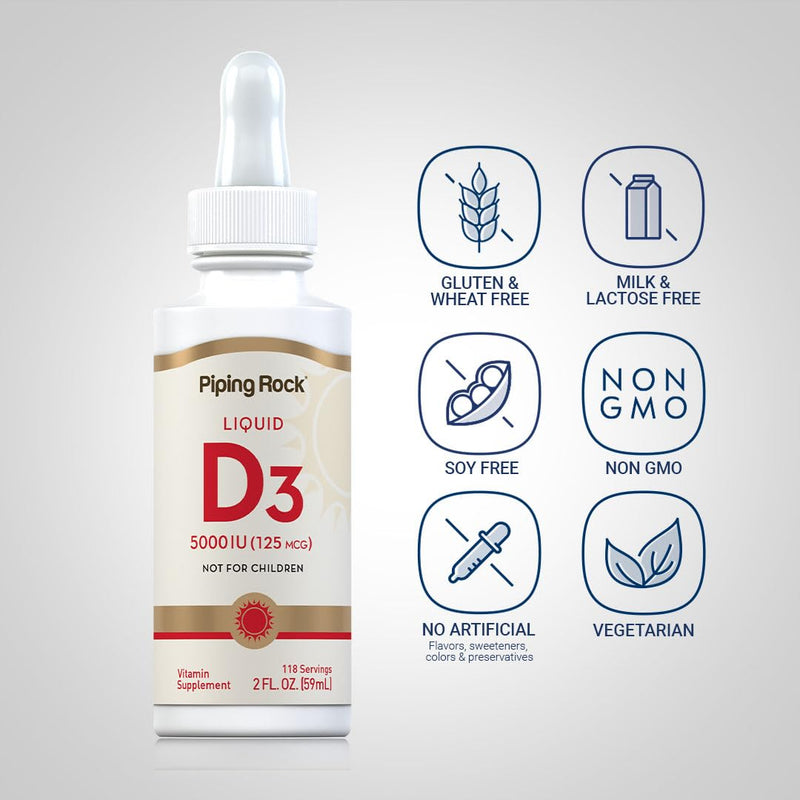 Piping Rock VIT D Liquid | D Supplement for Women and Men | Vegetarian, Non-GMO, Gluten Free
