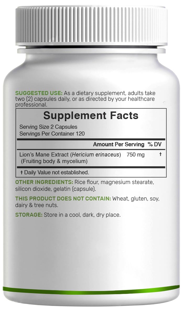 Lions Mane Mushroom Supplement, 240* Capsules – Active Fruiting Body & Mycelium Extract – Natural Brain Nootropic & Immune System Booster – Non-GMO