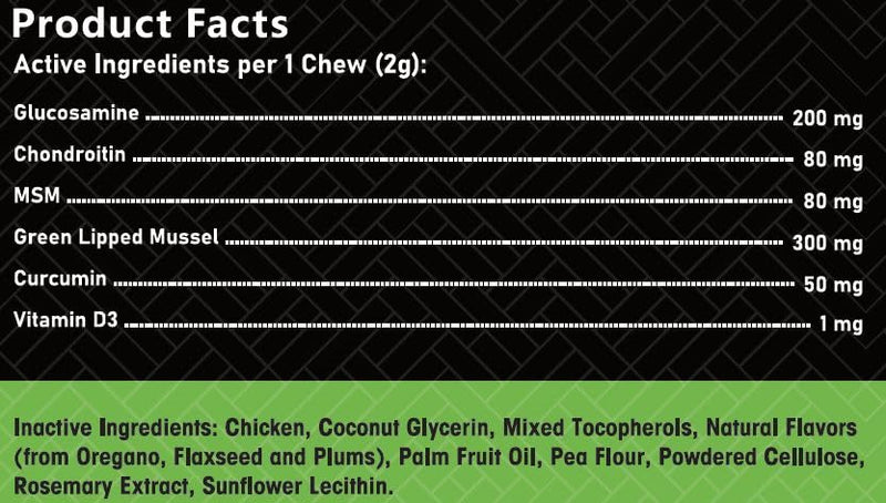 Green Lipped Mussel for dogs ALL in ONE Joint Care Supplements Hip & Joint aid 100 Tasty DAILY Chews Glucosmine Chondoitin MSM Curcumin PUPPY- ADULT-SENIOR - Chicken Flavor joint supplements for dogs