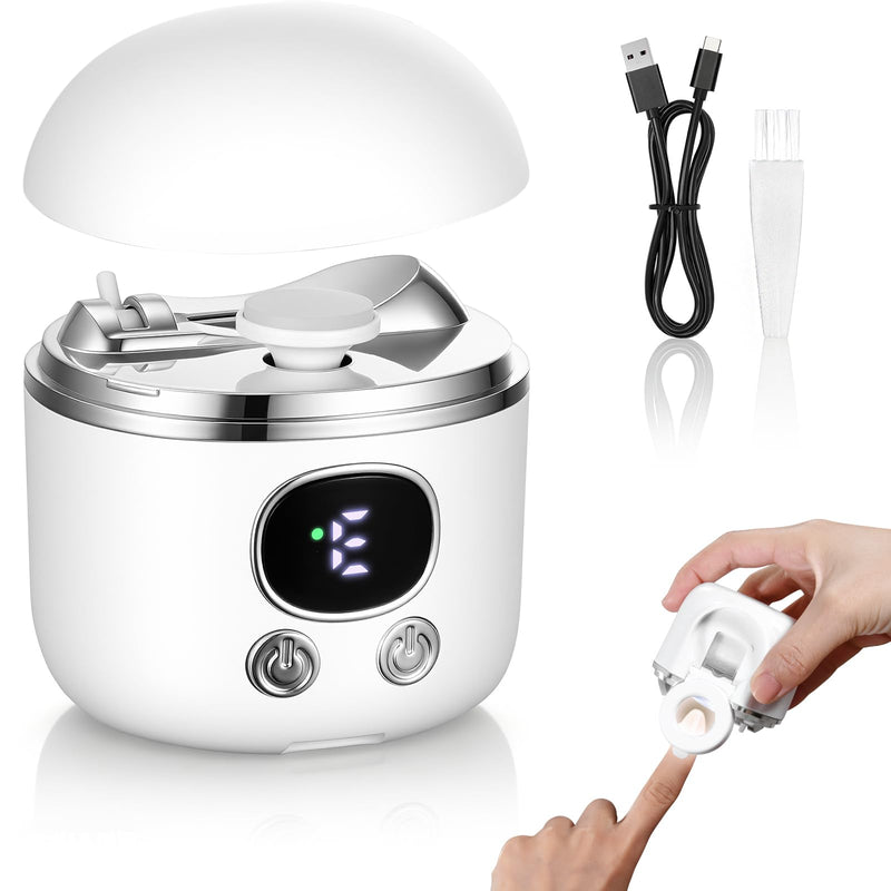 4 in 1 Automatic Electric Nail Clipper, 2026 Upgraded Nail Clippers Set with LED Light & Magnifier & Nail Scrap Storage, Dual-Blade Design, 3-Speed Gears, 90-Minute Runtime for Baby, Adults & Seniors White