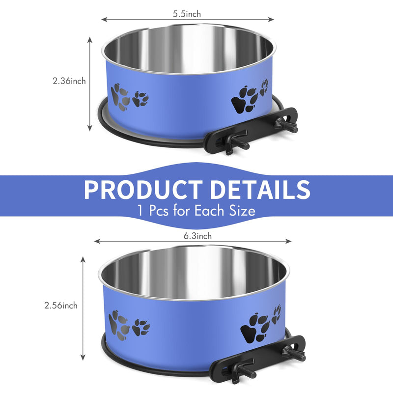 2 Pack Blue Crate Bowls Stainless Steel Kennel Bowls Dogs Crate Water Bowls Mountable with Clamp Holder 2 Sizes（6.3x2.56’’,5.5X 2.36’’ (Blue) - BeesActive Australia