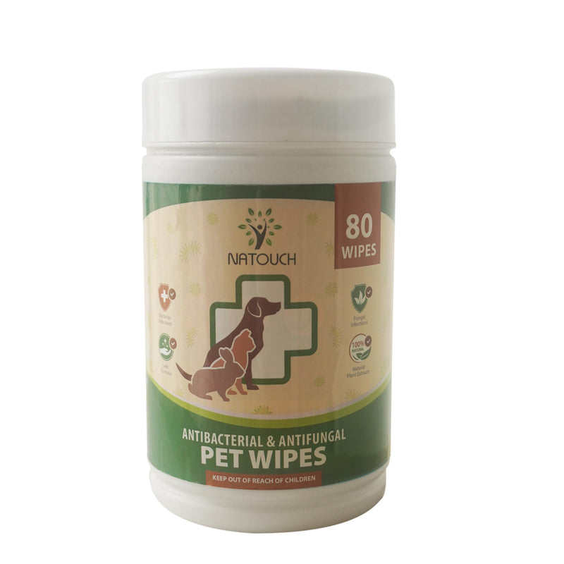 Antifungal and Antibacterial Wipes for Dogs & Cats, Dog Yeast Infection Treatment Wipes, All Natural Grooming Wipes for Cleaning, Help with Hot Spots, Ringworm, and Skin Infections, 80 Count - PawsPlanet Australia