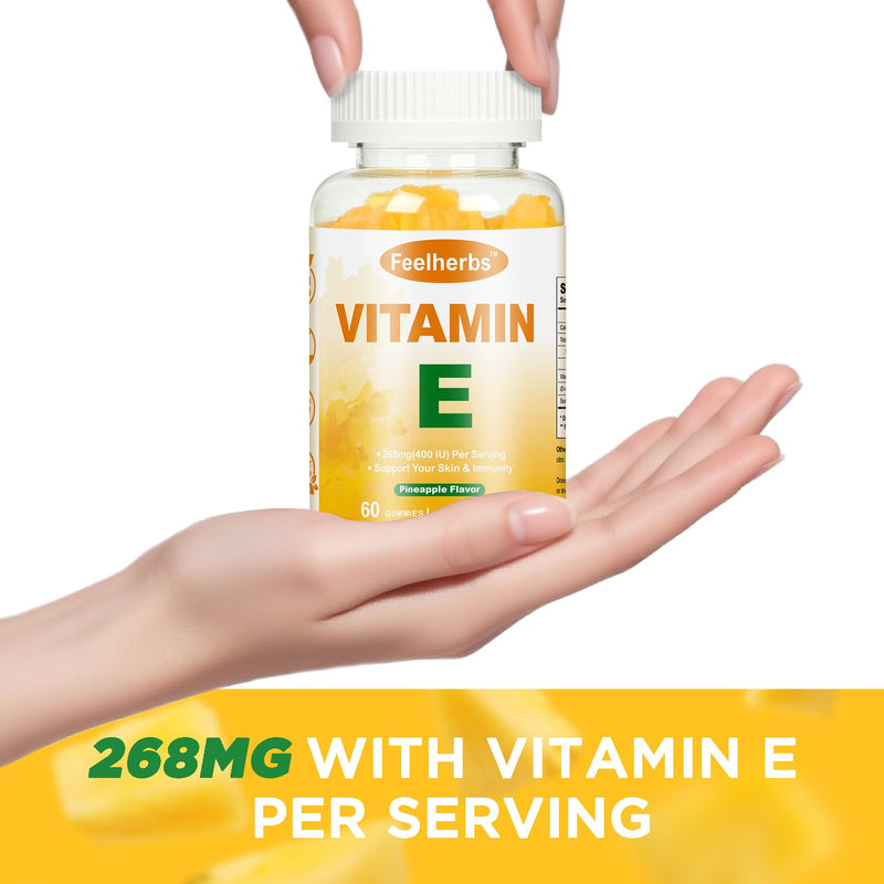 Vitamin E Gummies 268mg(400 IU) for Women Skin & Immune Support, Pineapple Flavored Vitamin E Chewable Vegan Gummies, 60 Count