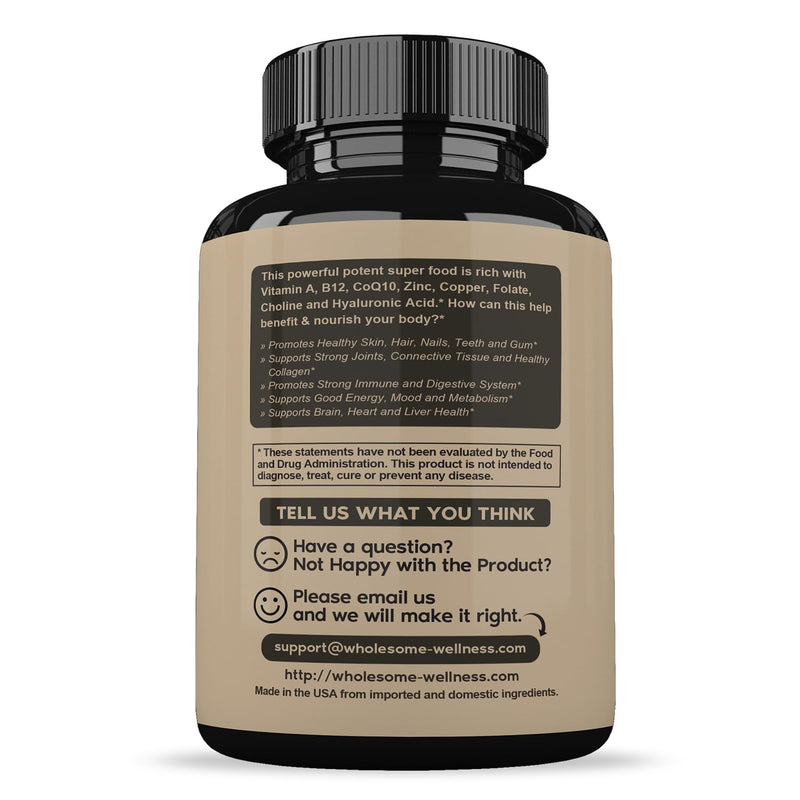 Wholesome Wellness Grass Fed Desiccated Beef Liver Capsules (180 Pills, 750mg Each) - Natural Iron, Vitamin A, B12 for Energy - Raised Undefatted in New Zealand Without Hormones or Chemicals - BeesActive Australia