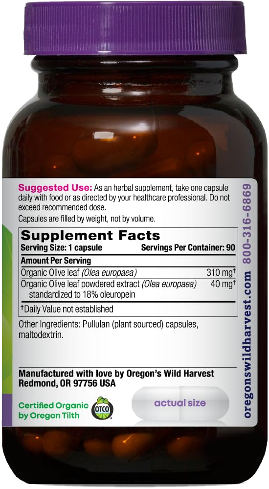 Oregon's Wild Harvest, Olive Leaf Supplement, Antioxidant Support, 350 mg, 90 Count - BeesActive Australia