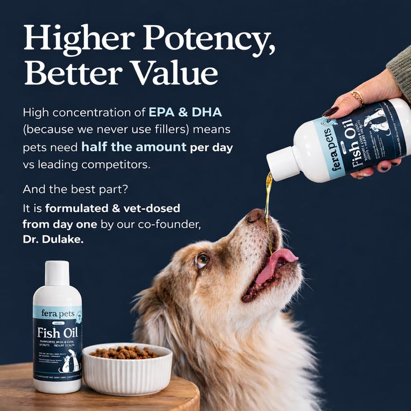 Fera Pets Healthy Gut + Shiny Coat Bundle – Probiotics Powder (60 Scoops) & Fish Oil (8 oz) for Dogs & Cats
