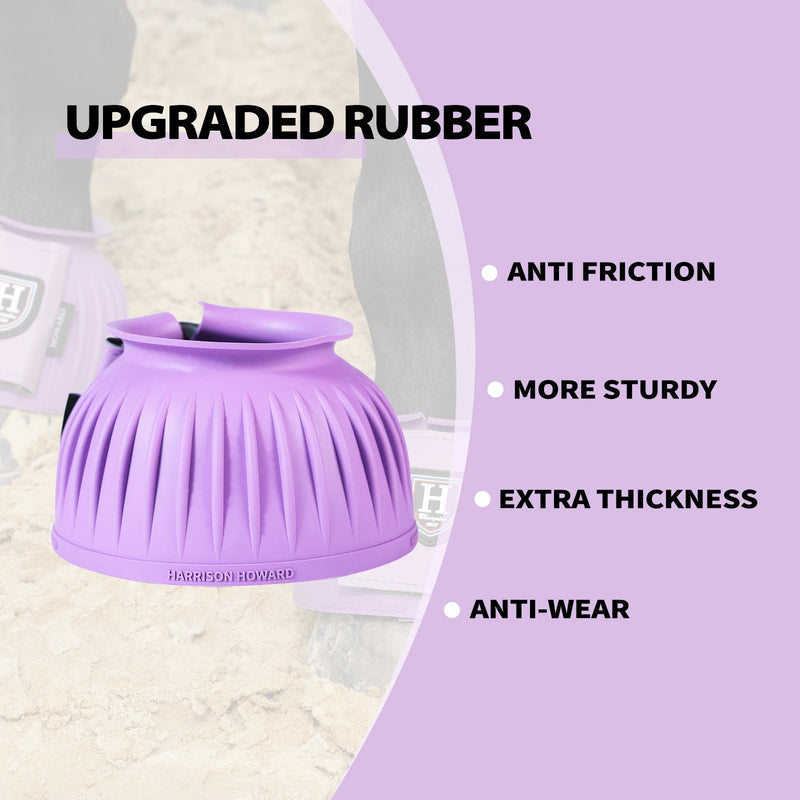 Harrison Howard Rubber Bell Boots Leather Touch-Close Overreach Boots Hoof Protection for Horses Sold in Pairs Violet L - BeesActive Australia