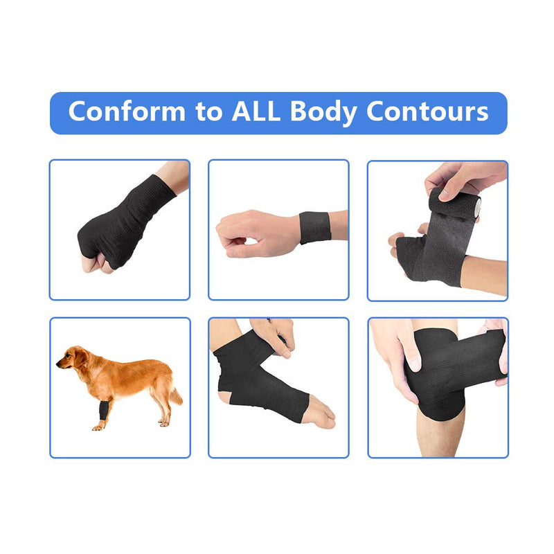 COJJ Pack of 24 5cm x 4.5m Adhesive Bandage Cohesive Bandage Self-Adhesive Bandage Finger Plaster Wound Dressing Fixing Bandage Animal Bandage Hand Tear Waterproof Elastic Bandage for People Pets (Black) 5cm - BeesActive Australia