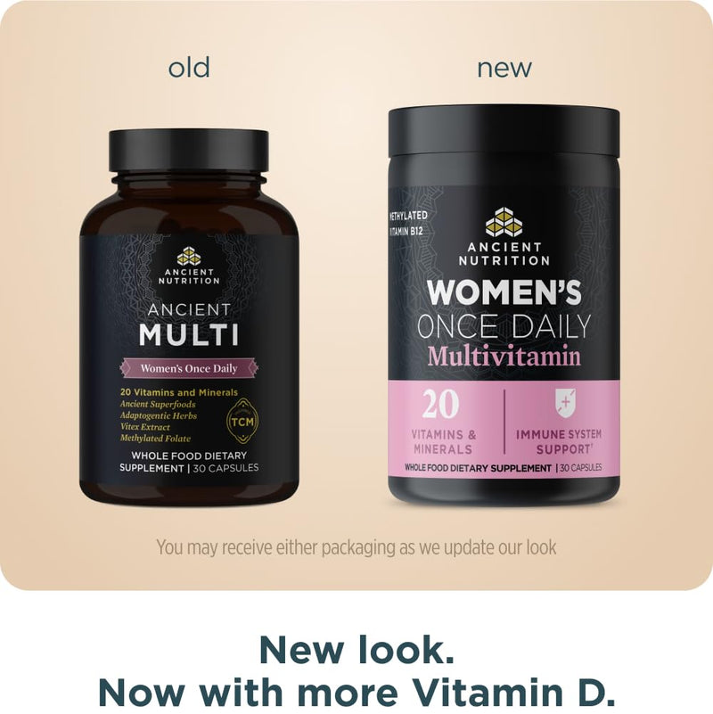 Ancient Nutrition Methylated Multivitamin for Women, Once Daily | Methlyated Vitamin B, C, K2, Magnesium, Folate & Iron, Supports Bone Health, 30 count Women's TCM 1/Day (30 count)