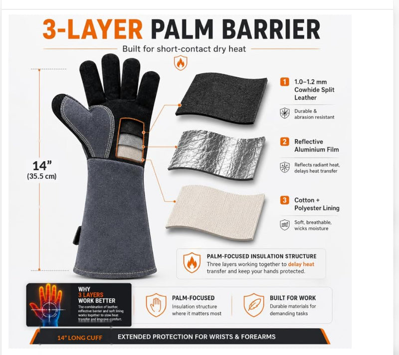 OZERO Welding Gloves: Upgraded Thicker 932°F Heat Resistant, Gray, 14 Inch Gray (14-inch)