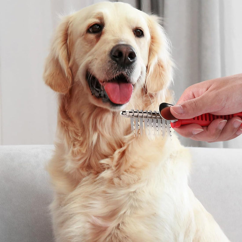 QUMY Dog Comb for Dematting, Stainless Steel Pet Grooming Comb, Removes Dead, Matted or Knotted Hair, Finishing and Fluffing, Comfort-Grip Handle - Pack of 1 - BeesActive Australia