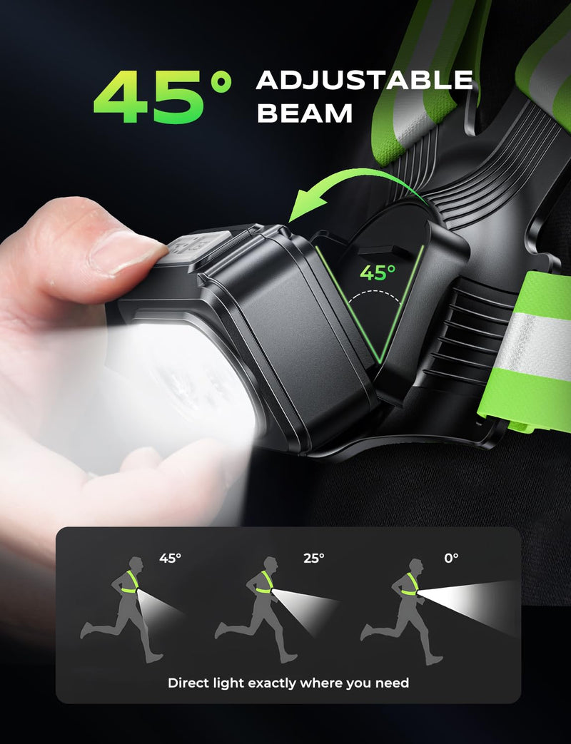 500LM High-Visibility Running Lights for Runners with 7 Modes, Adjustable 45° Beam, 360° Reflective Vest & IPX4 Waterproof Running Vest Headlamp for Night Walking/Cycling, 3.5-20Hrs Runtime - BeesActive Australia