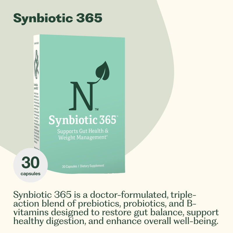 Synbiotic 365 Triple Action Prebiotics and Probiotics for Women & Men | Supplement with B Vitamins, Biotin & Niacin | Gluten Free, Non-GMO & Vegan | 20 Billion CFU | 30 Servings