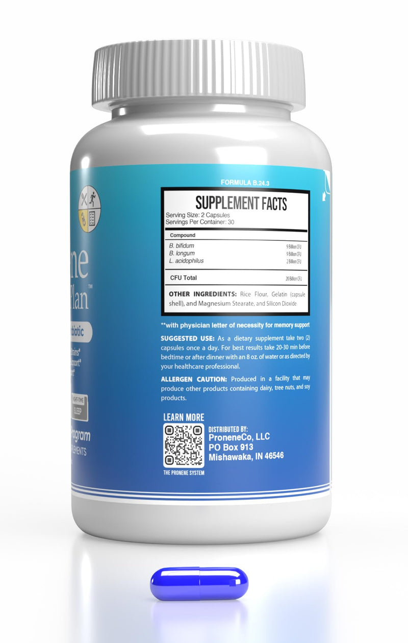Pronene Memory Plan Advanced Probiotic | Gut-Brain Axis Support for Adults 50+ | 20 Billion CFU with B. Bifidum, B. Longum & L. Acidophilus | Created by a Neuroscientist | 60 Capsules | FSA Eligible