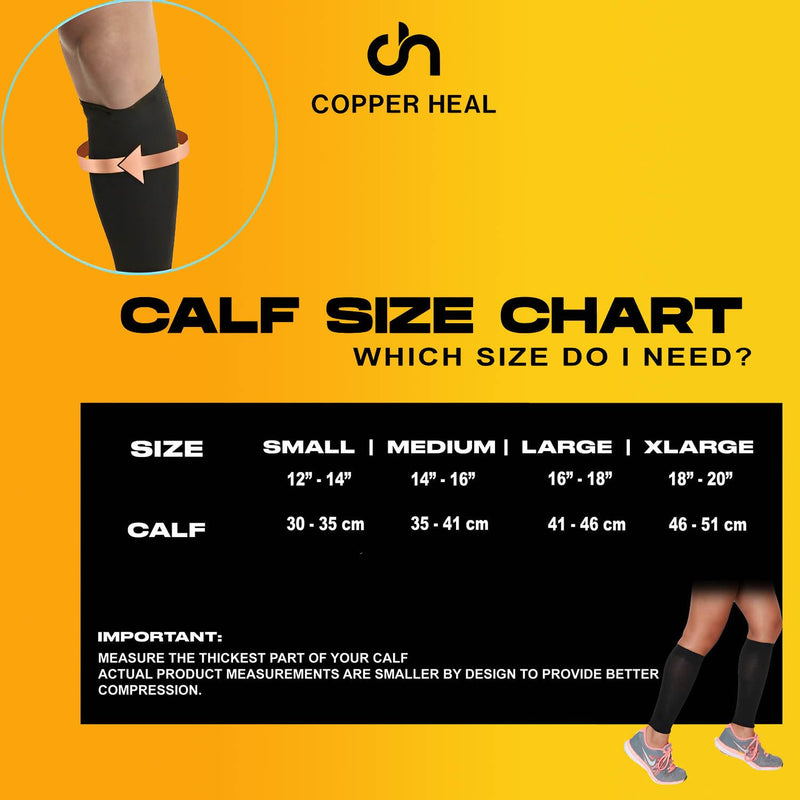 COPPER HEAL CALF Copper Compression SLEEVES (1 PAIR) For Exercise Sport Recovery - Calf Muscle Strains Shin Splints Leg Small (2 Count) - BeesActive Australia