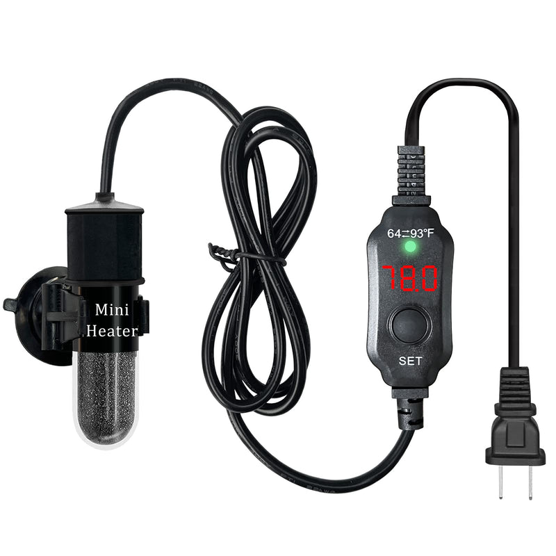 Mini Submersible Aquarium Heater, 10/20/25/50/100/150 Watts Adjustable Fish Tank Heater, Built-in Thermometer, External Temperature Controller, Smart Memory, Used for 1-60 Gallons (10W Plug) 10W PLUG - BeesActive Australia