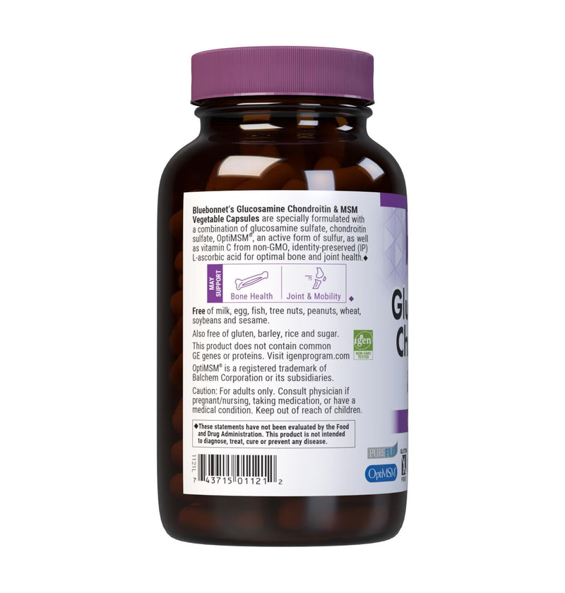 Bluebonnet Nutrition Glucosamine Chondroitin Plus MSM, Glucosamine, Chondroitin Sulfate, Vitamin C & OptiMSM, Bone & Joint Health, Non GMO, Gluten Free, Soy Free, Milk Free, 180 Vegetable Capsules 180 Count (Pack of 1) - BeesActive Australia