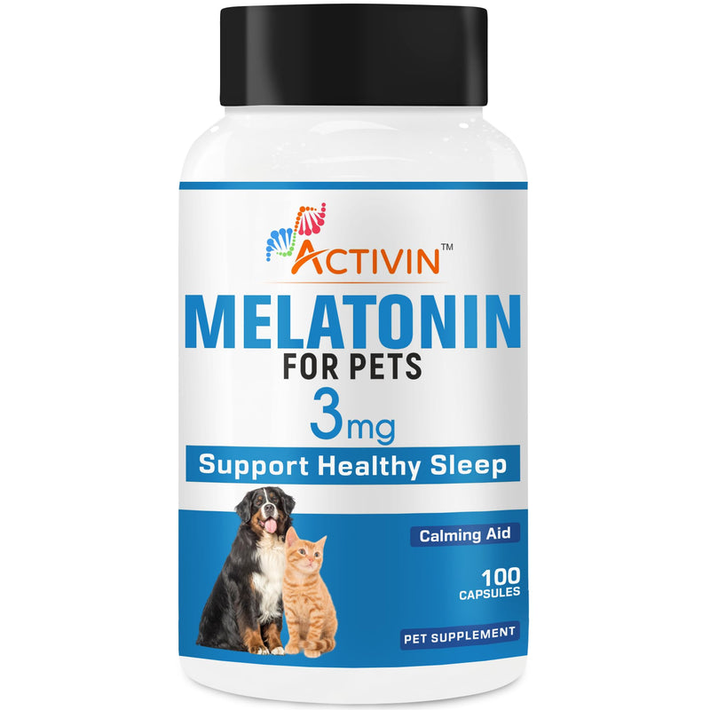 Melatonin 3 mg for Dogs | Calming Aid | Supports Sleep/Wake Cycles |Helps Reduce Stress in Dogs and Cats | 100 Capsules