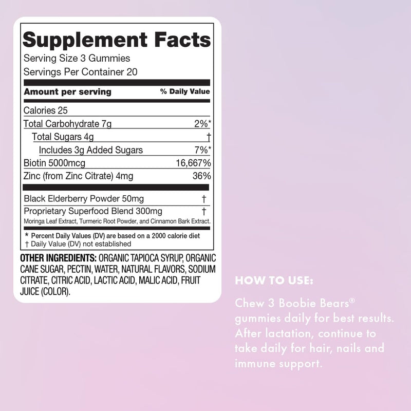 Boobie Moms Miracle Lactation Support Gummies | Milk & Hair Booster - 60 Ct 60 Count (Pack of 1)