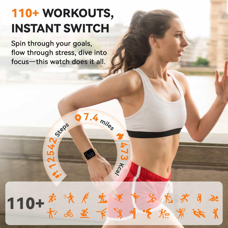 Smart Watch for Women(3 Bands), Smartwatch Fitness Tracker with Bluetooth Calls & AI Voice Control, 1.85’’ HD Screen, Heart Rate/SpO2 Monitor, Sleep Tracker, Compatible with Android iOS (Gold) Gold - BeesActive Australia
