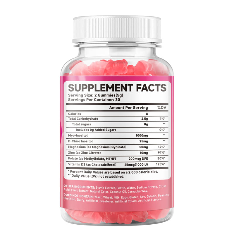 MEENCCD Myo-Inositol & D-Chiro Inositol Gummies, 40:1 Ratio Inositol with Vitamin D3, Magnesium Glycinate, Folate & Zinc, Inositol Supplement for Female Health, Raspberry Flavor, 60 Count 60 Count (Pack of 1)