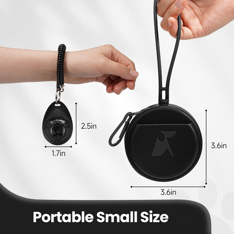 Small Silicone Dog Treat Pouch with Pet Training Clicker, Durable Metal Zipper, Integrated Strap, Mini Portable Size, Easy to Clean, Odorless, Travel Walking Bag for Leash (Black) Black 1PCS - BeesActive Australia