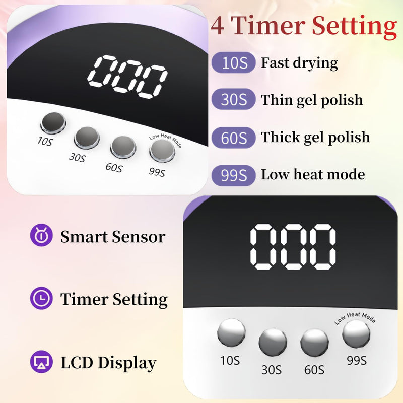 UV LED Nail Lamp with 72 Beads, 300W Nail Curing Lamps for Gel Polish with Automatic Sensor/4 Timer Setting,Led Nail Dryer, Professional Nail Art Drying Tools for Fingernail and Toenail.BM-12 PRO