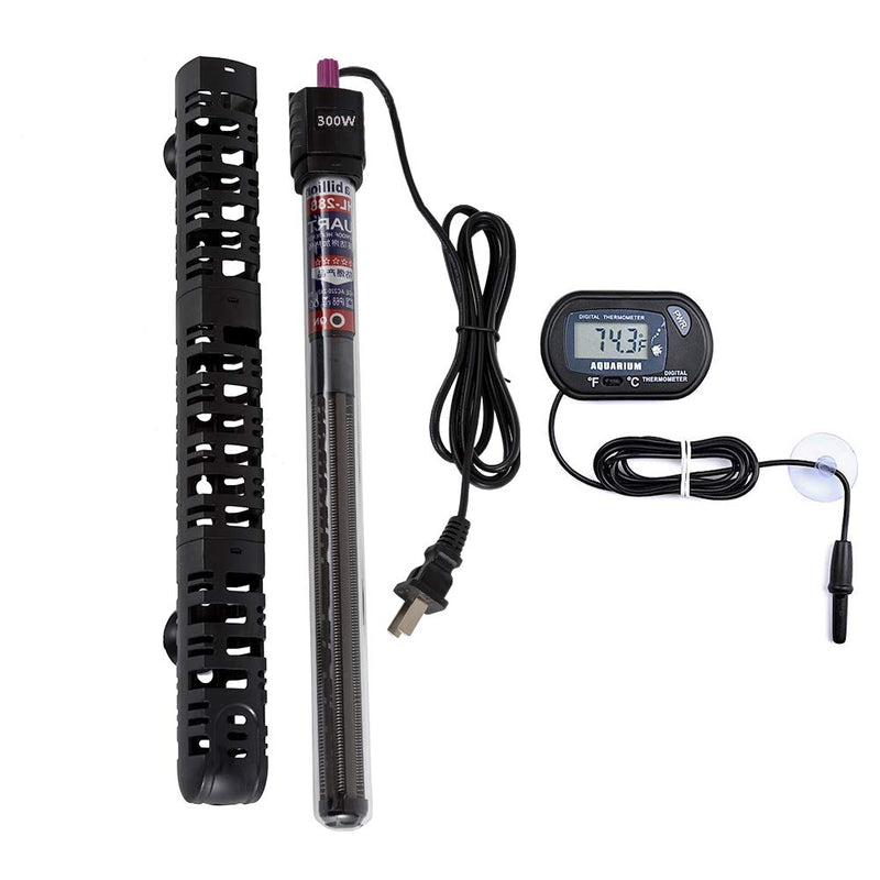 MQ Submersible Aquarium Heater Auto Thermostat, 300W Fish Tank Heater for 35-60 Gallon with LCD Digital Aquarium Thermometer, Shatter-Proof and Blast-Proof 300W for Fish Tank 35-60 Gallon