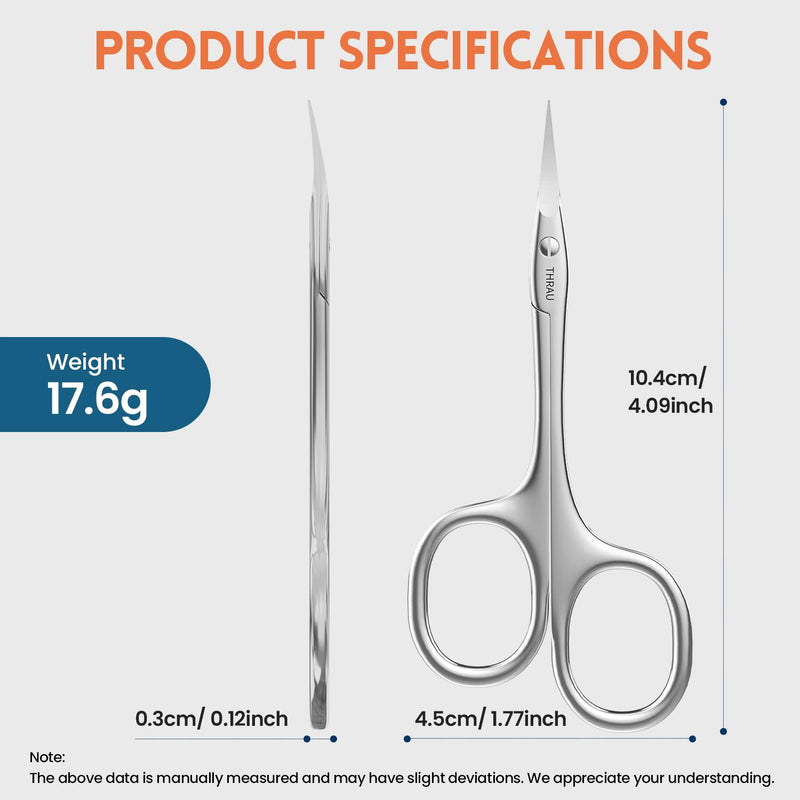 THRAU Right-Handed Cuticle Scissors – Surgical Grade Stainless Steel with Sharp Curved Tip for Cuticles, Nails, Eyebrows, Eyelashes, Nose Hair & Beard – Ideal for Manicure & Precise Grooming Right Handed - BeesActive Australia