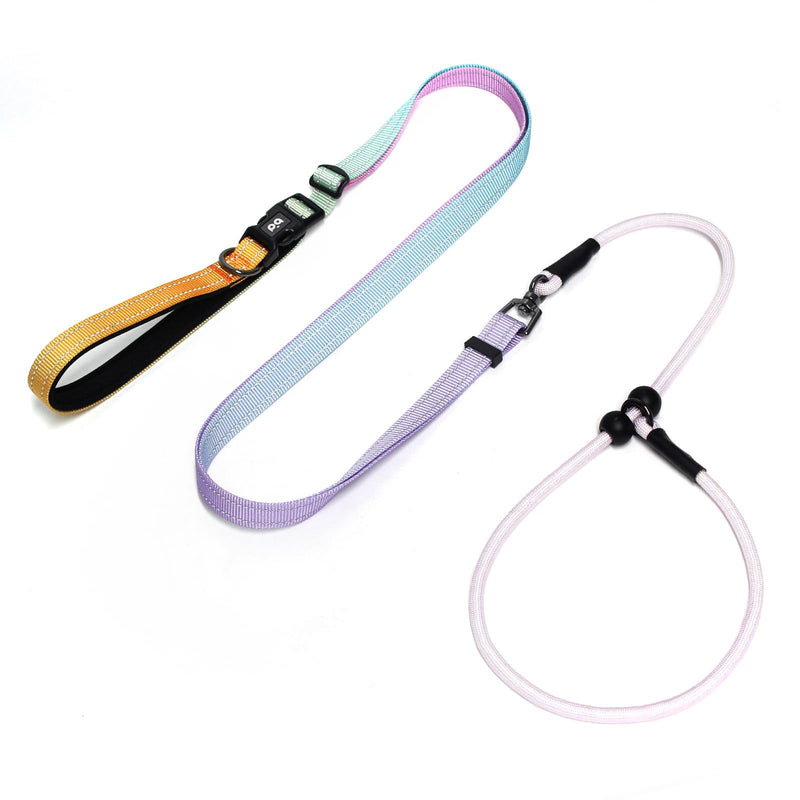 QQPETS Adjustable Slip Lead Dog Leash, Hands Free Waist Leash for Dog Walking, Reflective Training Lead with 360° Swivel Anti-Tangle, 4-7 ft Length for All Breeds Color Gradient